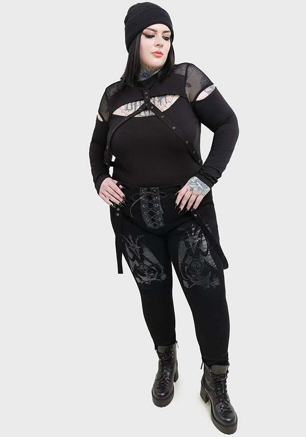 Baphster Branded Stretchable Cotton Jeans with Gloss Print and Detachable Straps