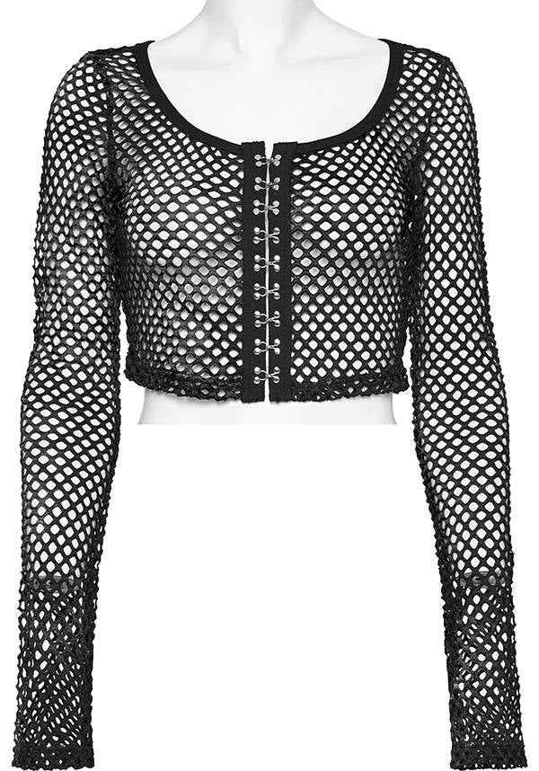 Punk Rave Badriyah Black Fishnet Long - Sleeve Crop Top