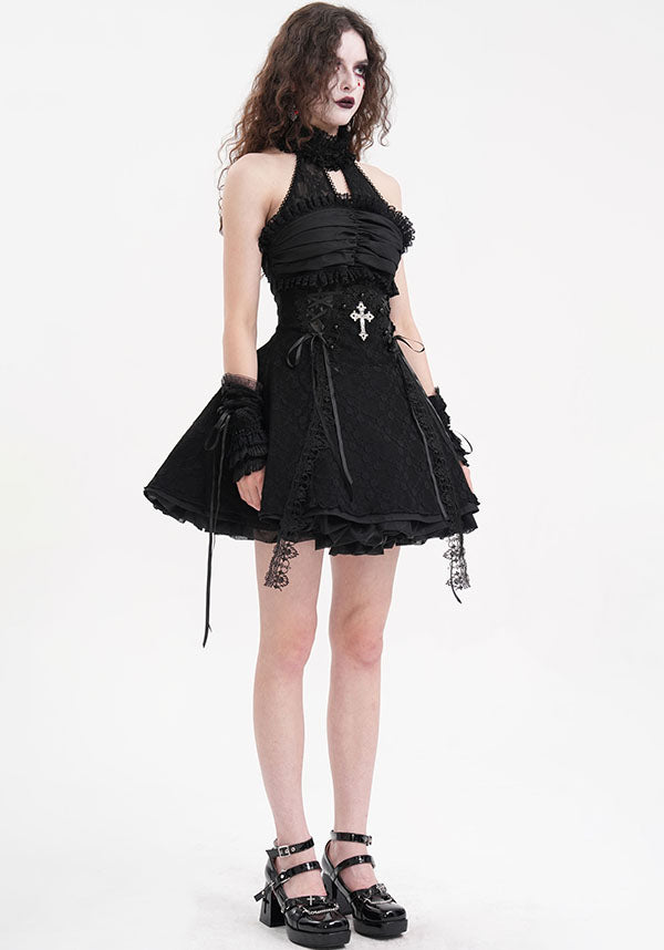 Enchanting Halter Ruffle Neck Cotton-Polyamide Dress - Unleash Your Inner Spooky Deity