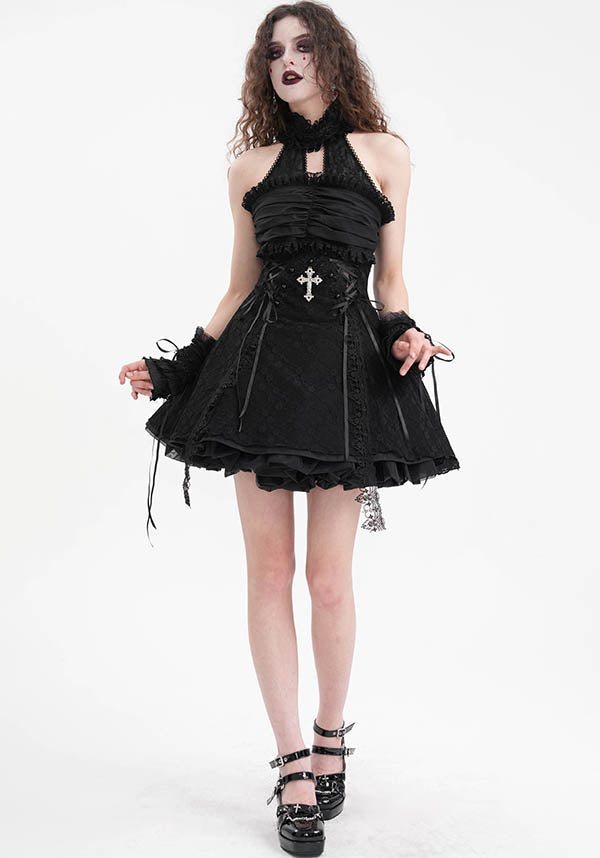 Enchanting Halter Ruffle Neck Cotton-Polyamide Dress - Unleash Your Inner Spooky Deity