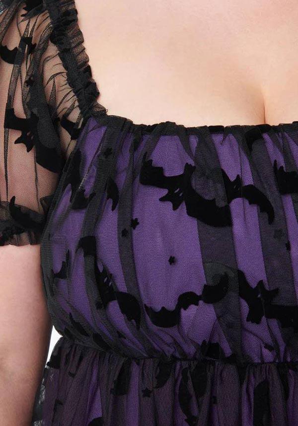 Unique Vintage Purple Bat Mesh Patterned Chiffon Babydoll Dress for Women