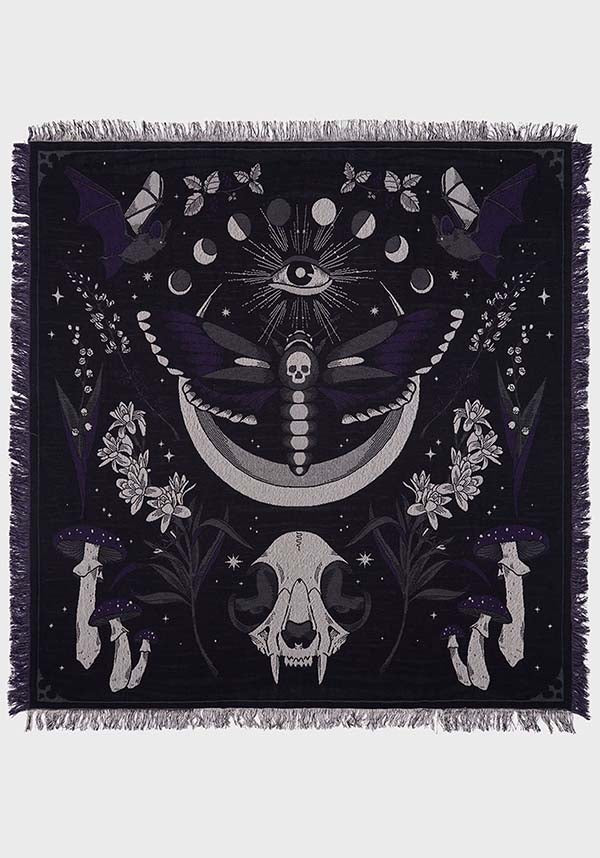 Mystical Moonflower Pattern Woven Cotton Blanket