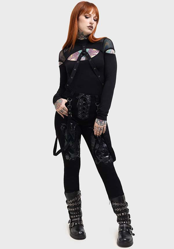 Baphster Branded Stretchable Cotton Jeans with Gloss Print and Detachable Straps