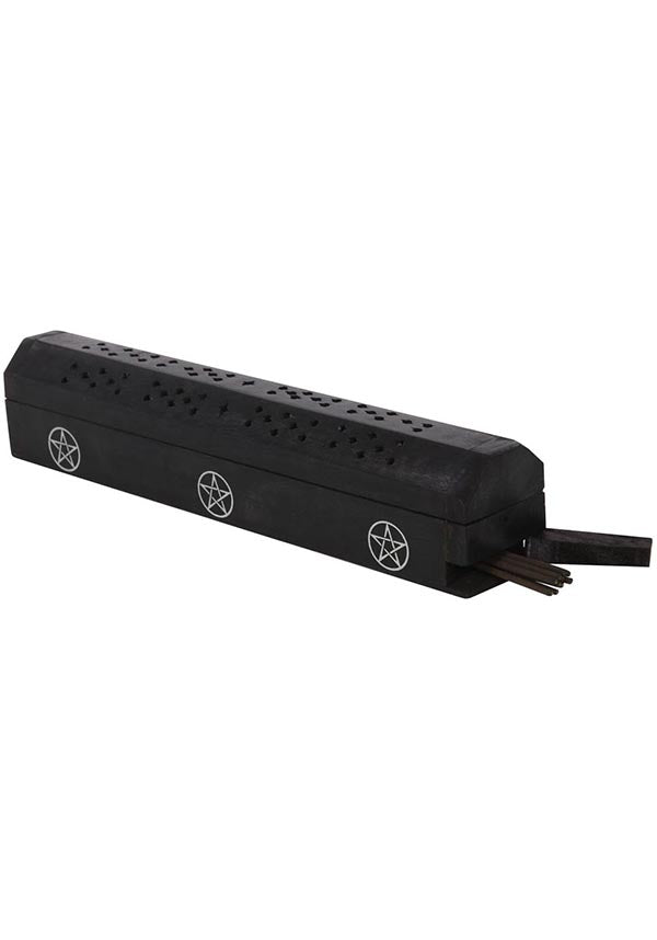 Pentagram-printed Mango Wood Incense Box Set with Black Pepper Fragranced Incense Sticks