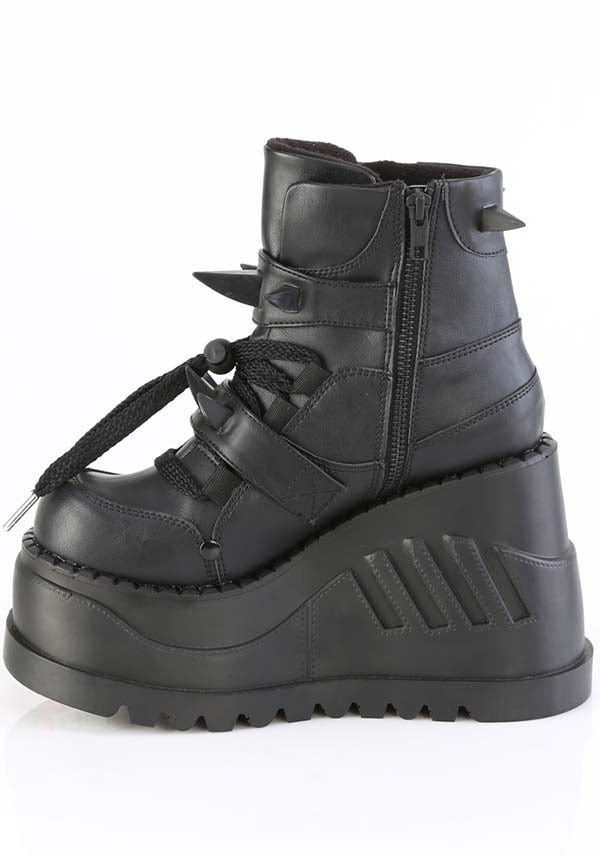 PRE-ORDER: Demonia STOMP-60 Black Platform Lace-Up Front Ankle Boots for Alternative Style