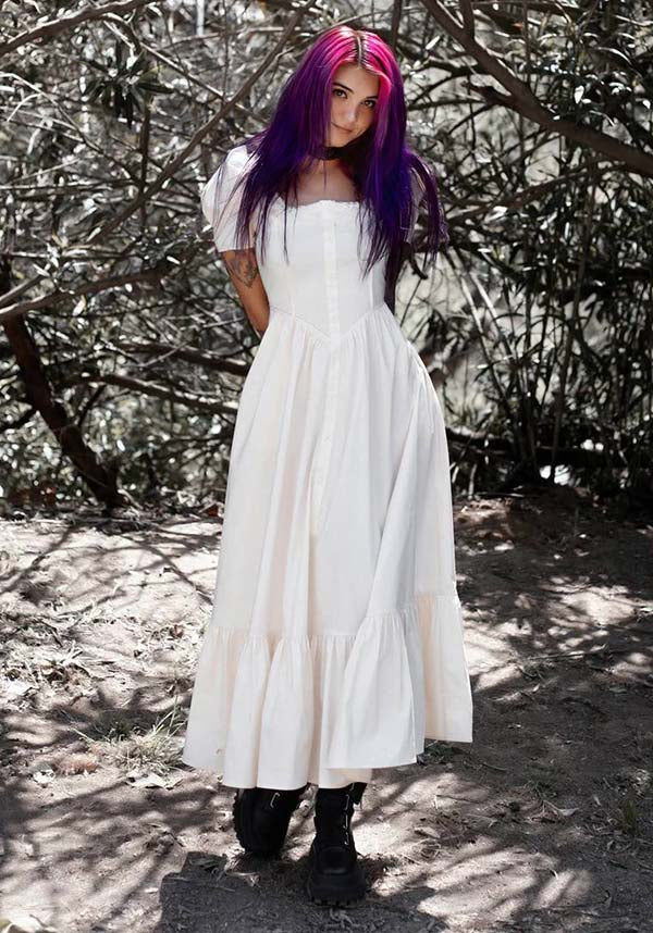 Elegant Ivory Gothic Dress by Lively Ghosts with Lace Details