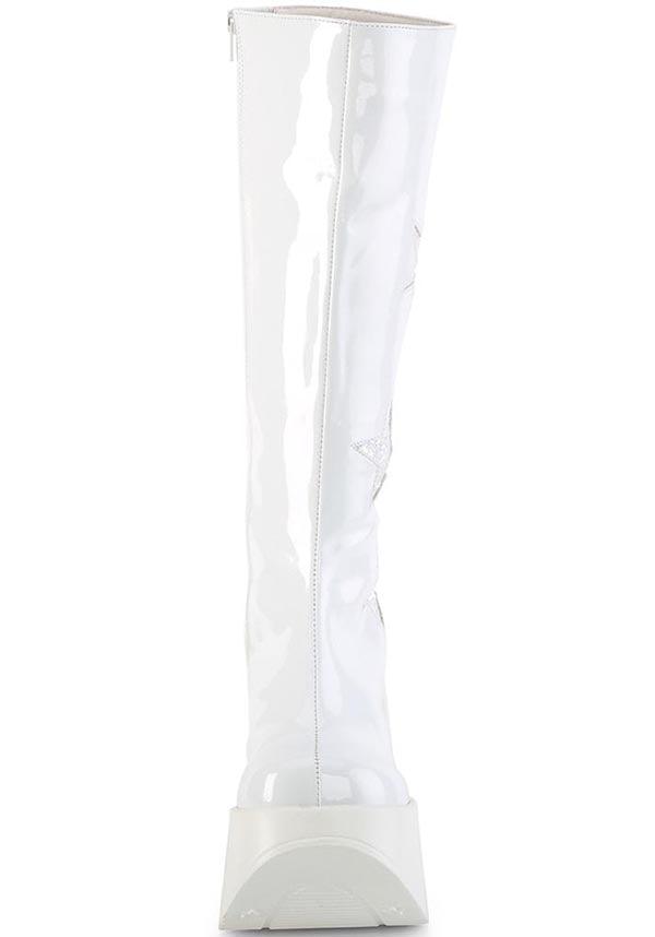 DYNAMITE-218 Platform Boots in White Patch Design [Preorder]