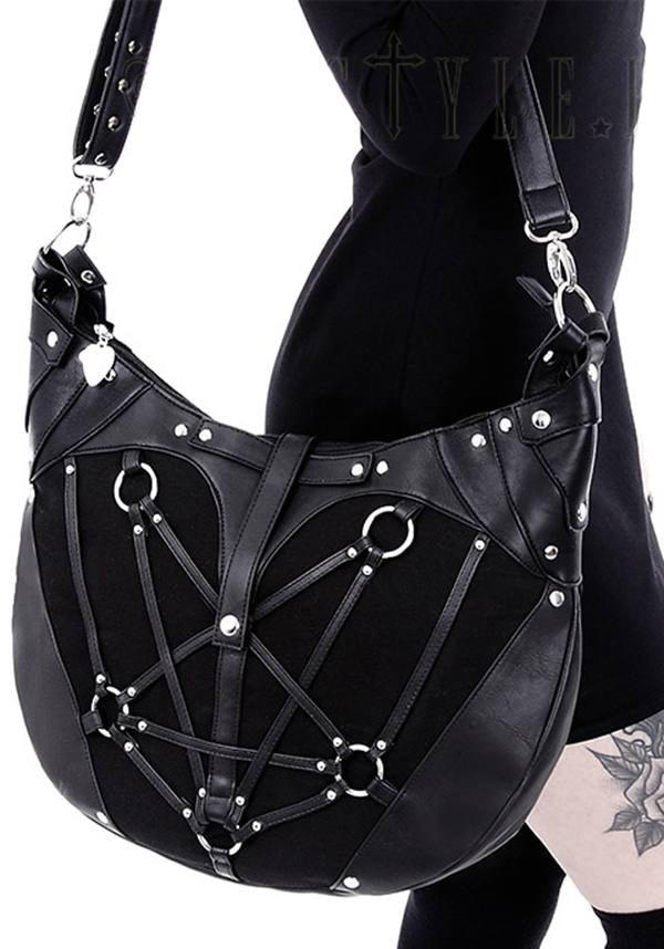 Restyle Pentagram Design Denim and Faux Leather Hobo Tote Bag
