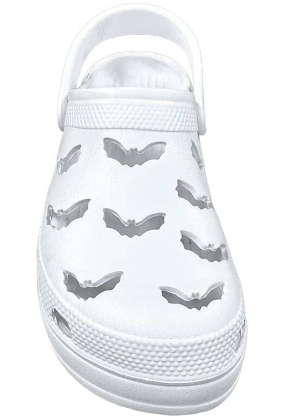 YRU RIPS White Rubber Bat-Themed Clogs for Bat Lovers