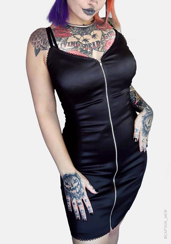 Blood Oath Dark and Dreamy Stretch Satin Dress with Corset Back