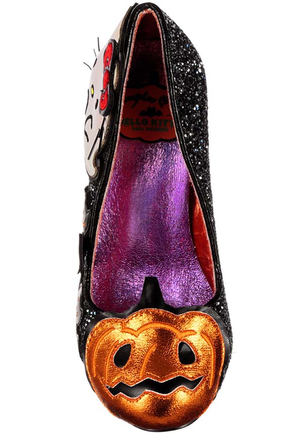 Spooky Black Pretty Pumpkin Hello Kitty Heels with Glitter