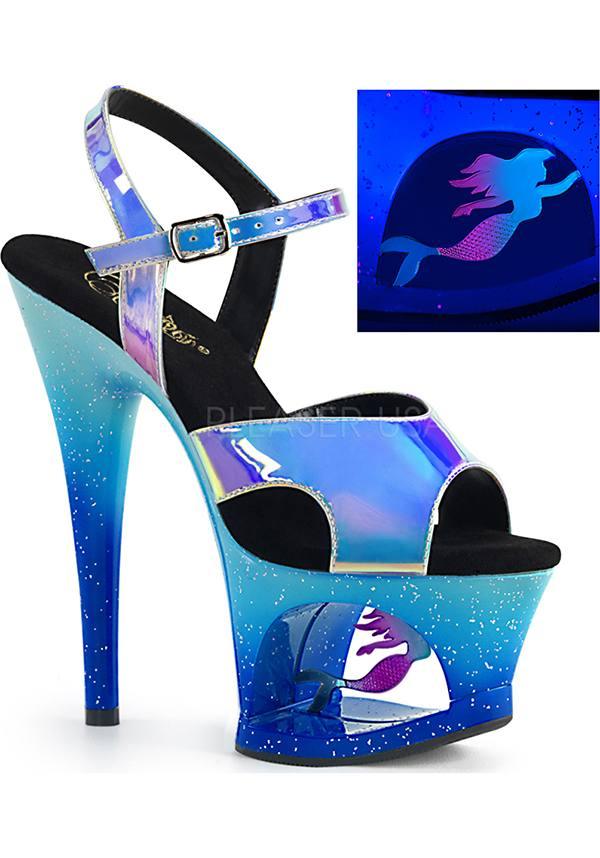PREORDER: MOON-711MER Blue Shifting TPU and Blue Ombre Platform Heels with Mermaid Cutout Design