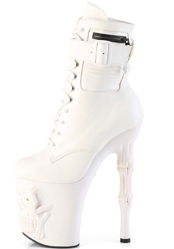 PREORDER - RAPTURE-1020STR-LT White Platform Lace - Up Front Ankle Boots