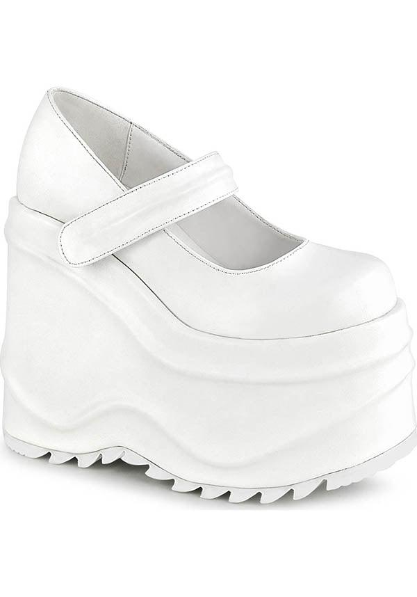 PREORDER: White WAVE-32 Wedge Platform Mary Janes