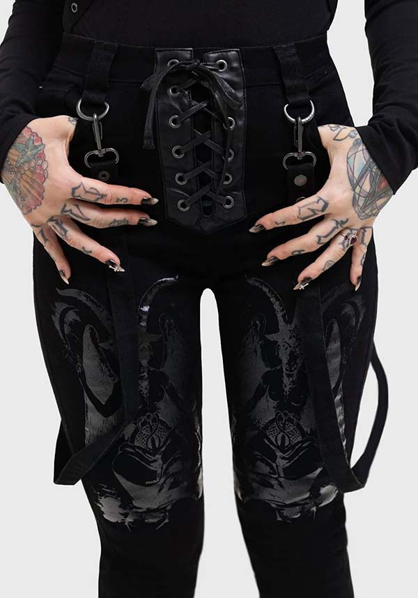 Baphster Branded Stretchable Cotton Jeans with Gloss Print and Detachable Straps