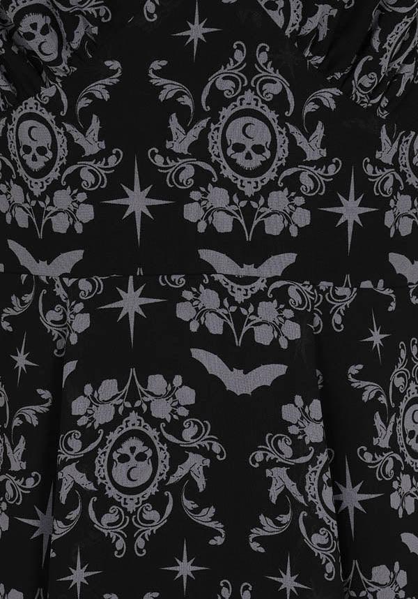 Enigmatic Lost Whispers Printed Chiffon Gothic Dress