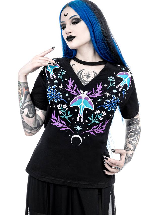 Enchanting Moonglow Gothic-Style Short-Sleeve Cotton T-Shirt