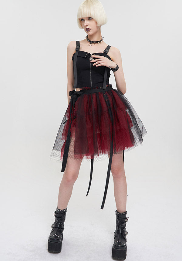 Devil Fashion's Edgy Medusa Punk Flared Skirt in Black and Red