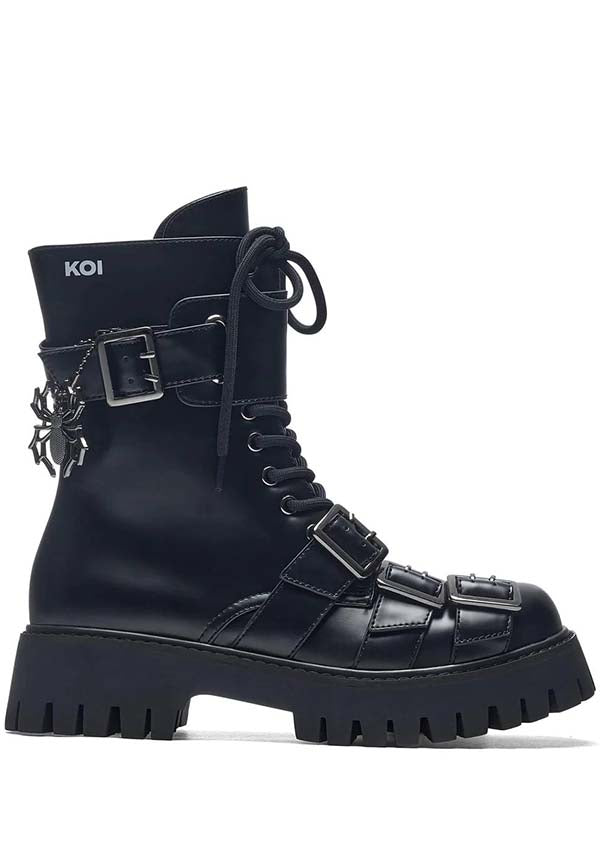 The Enigmatic Curse Of The Black Widow Gothic Style Boots by Koi Footwear