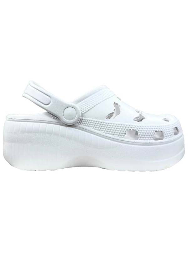 YRU RIPS White Rubber Bat-Themed Clogs for Bat Lovers