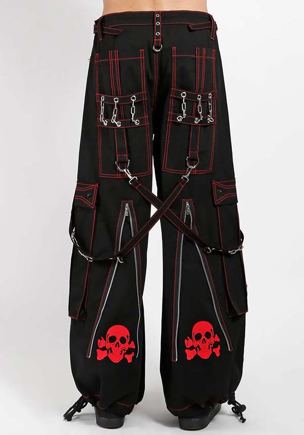 DarkStreet Authentic Back Up Skull Print Pants with Red Stitch in Black Color