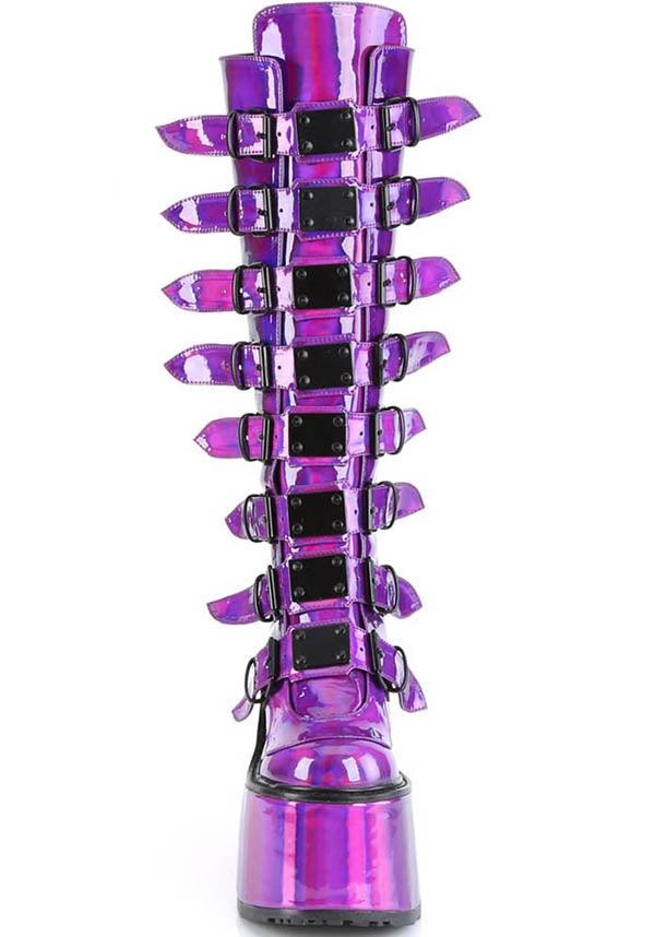 Demonia Swing-815 Purple Pattern Platform Knee-High Boots - Preorder