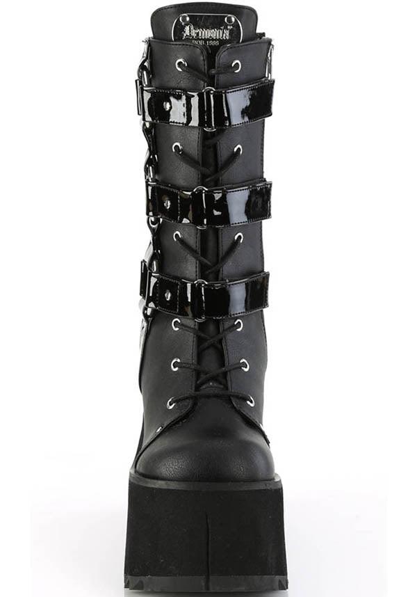PREORDER: Demonia KERA-110 Black Platform Mid-Calf Lace-Up Boots