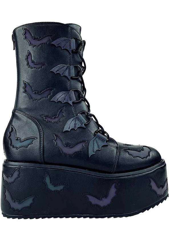 Strangecvlt's Striking Reflective Bat Platform Boots for Bold Fashion