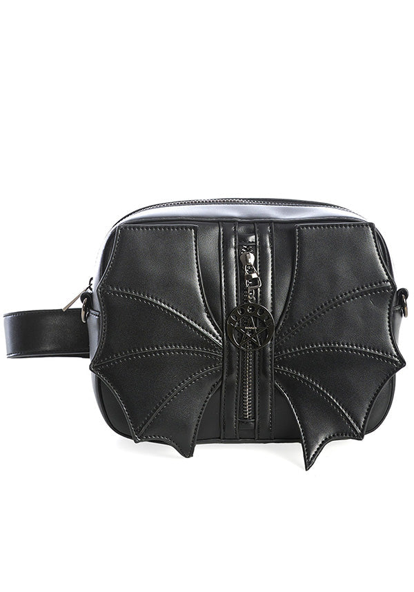 Black Malachi Batwing Style Goth Belt Bag - Convertible Shoulder and Waist Accessory