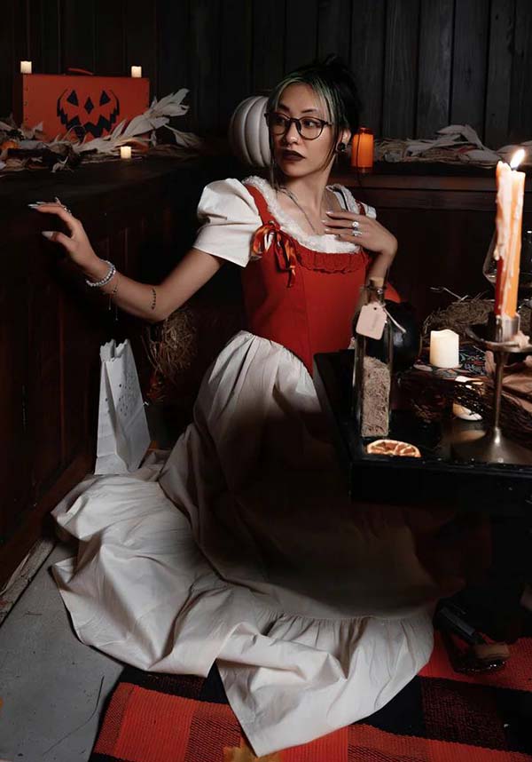 Elegant Ivory Gothic Dress by Lively Ghosts with Lace Details