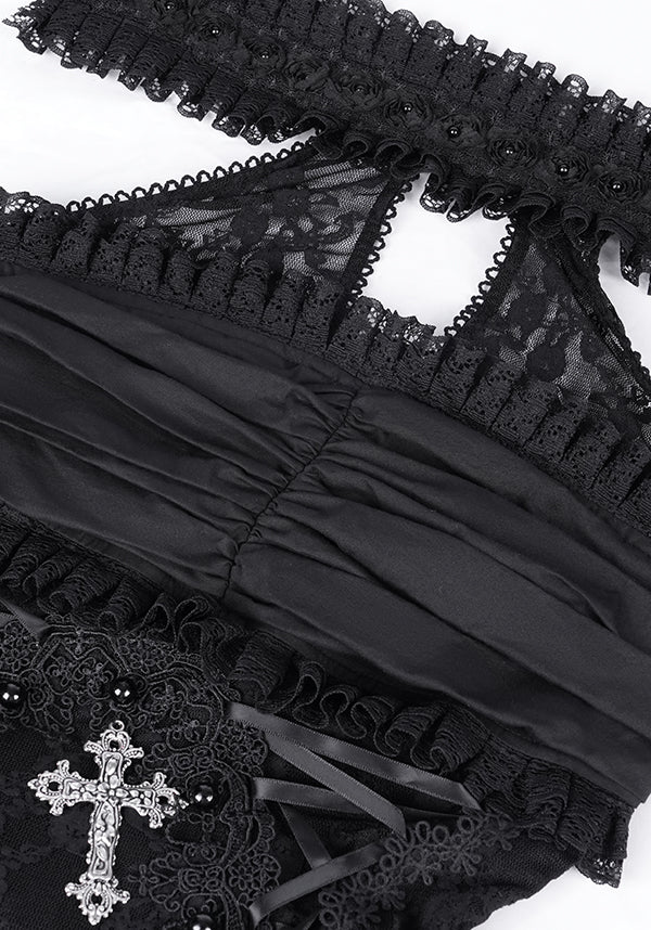Enchanting Halter Ruffle Neck Cotton-Polyamide Dress - Unleash Your Inner Spooky Deity