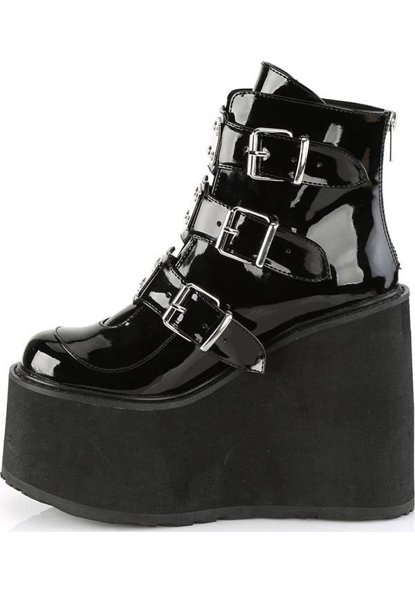 Black Patent Platform Ankle Boots - Demonia SWING - 105 (Pre - order)