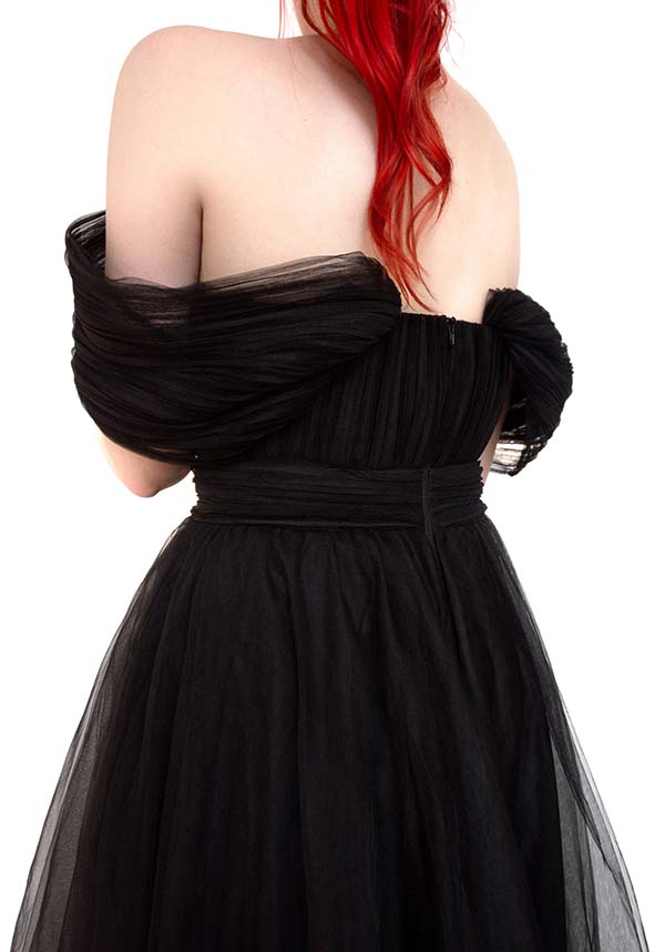 Elegant Black Swan Long Gown by Foxblood