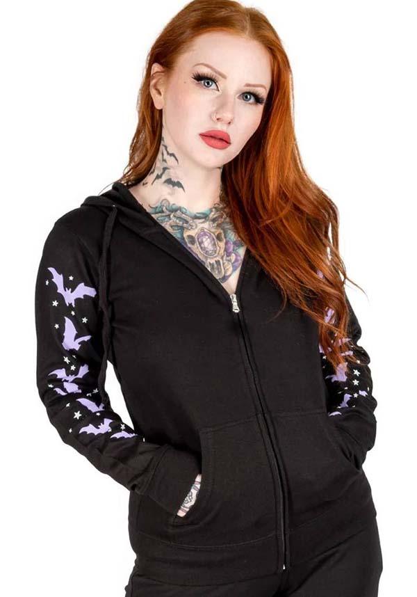 Cozy Purple Bats and Stars Zip - Up Hooded Sweatshirt for All - Year Wear