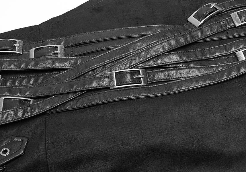 Punk Style High Waist Split Skirt with Leather Loop and Metal Buckle