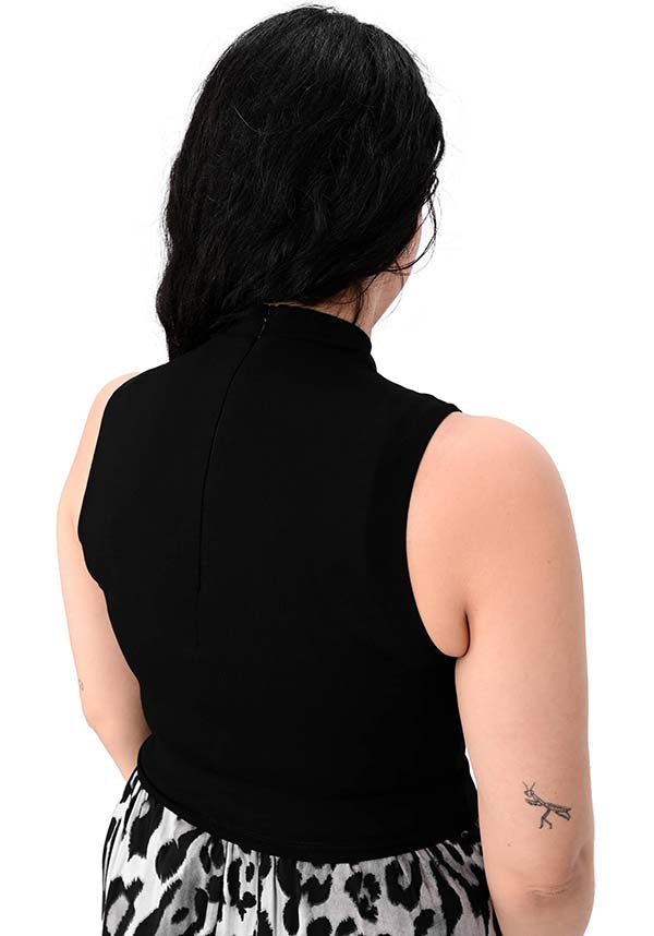 Black Mock Neck Sleeveless Stretchy Crop Top by Foxblood