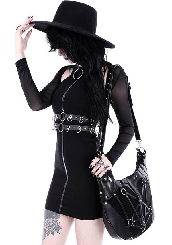 Restyle Pentagram Design Denim and Faux Leather Hobo Tote Bag
