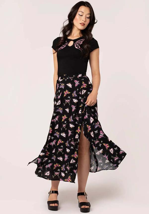 Hell Bunny Kocho Long Midi Printed Viscose Skirt