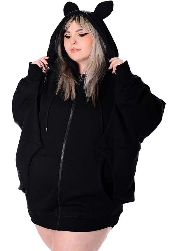Foxblood 2024 Halloween Oversized Batwing Zip-up Hoodie with Bat Ears