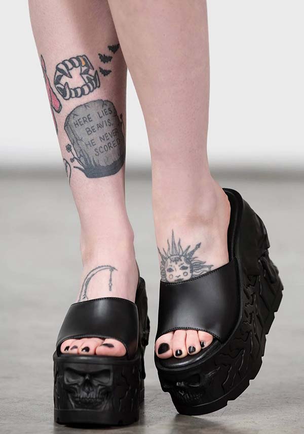 Doom-themed Platform Sliders for Women - Fashionable and Stylish Footwear