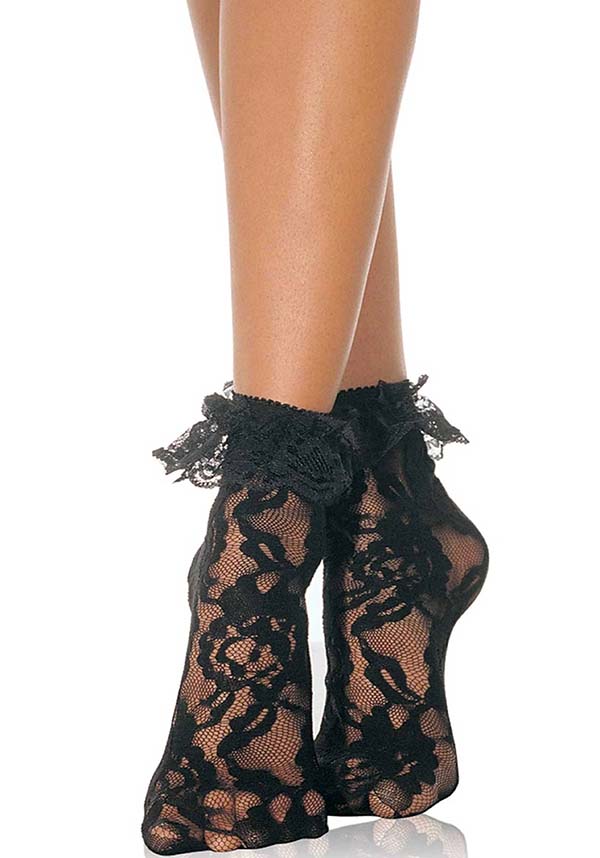 Stylish Black Liora Ankle Socks with Elegant Ruffles