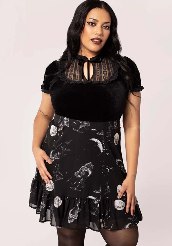 Hell Bunny's Enchanting Night Sky Printed Chiffon Mini Skirt