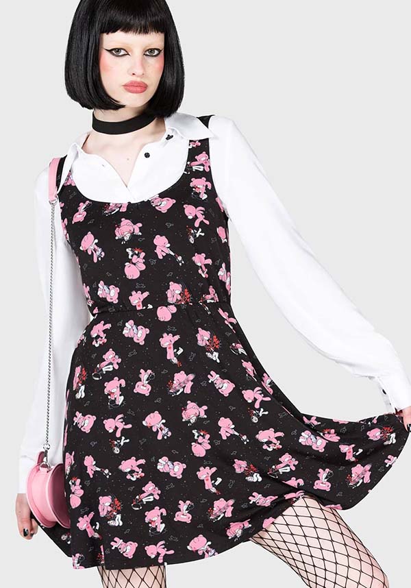 Soft Stretch Gloomy Bear Print Skater Style Mini Dress