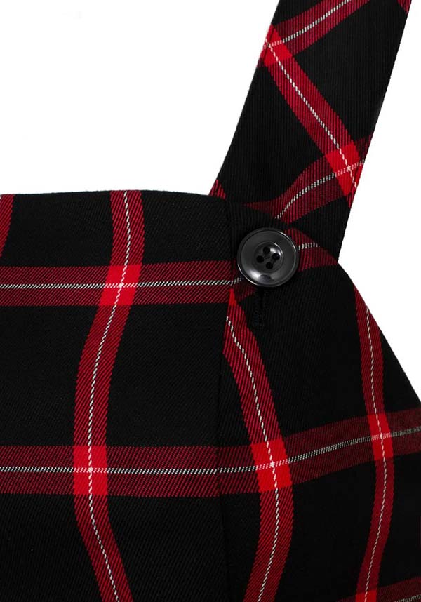 Hell Bunny Janine Black & Red Tartan Adjustable Pinafore Dress