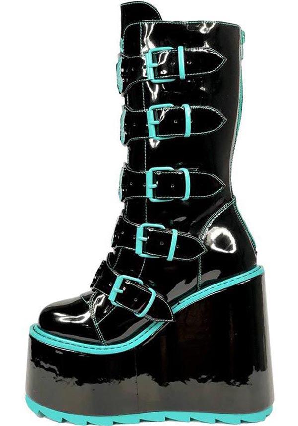 Dune Butterfly Black and Teal Color Scheme Platform Boots for Fashion - Forward Individuals