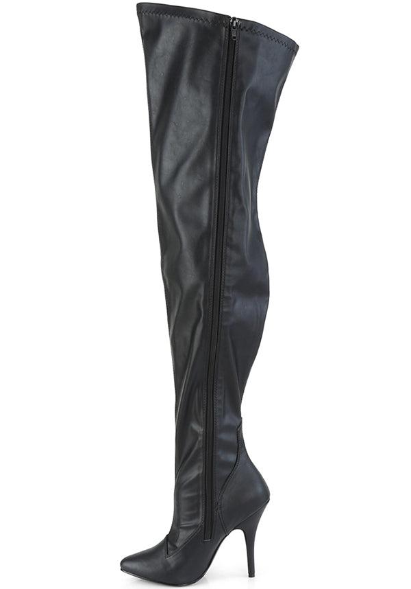 SEDUCE-3000WC Wide Calf Stretch Thigh High Boots in Black Faux Leather [Pre-Order]