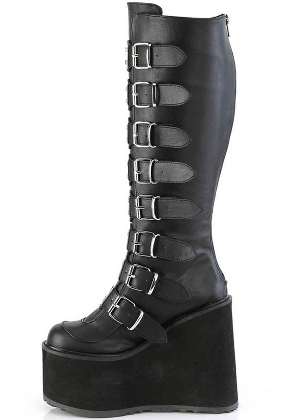 PREORDER: Black SWING-815WC Wide Calf Platform Knee High Boots
