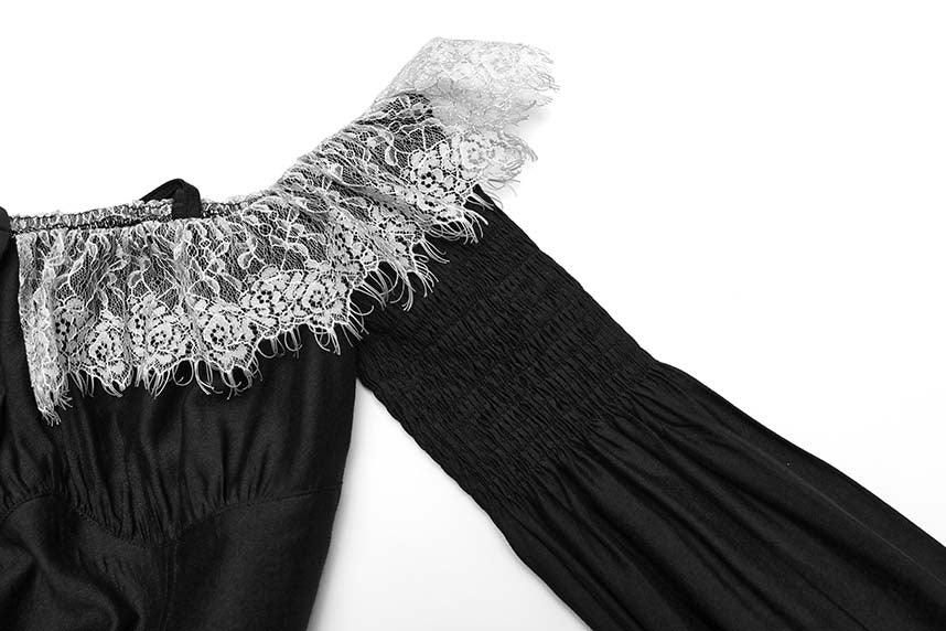 Sweet Girl Gothic-Inspired Off-Shoulder Chiffon Autumn Dress with Lace Accents