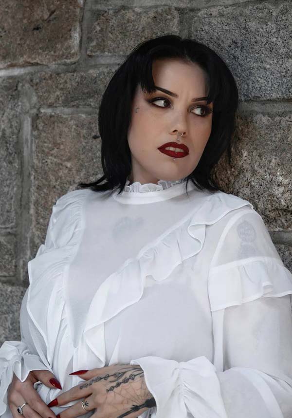 Vintage-Inspired Phantasm Long Sleeve Chiffon Top
