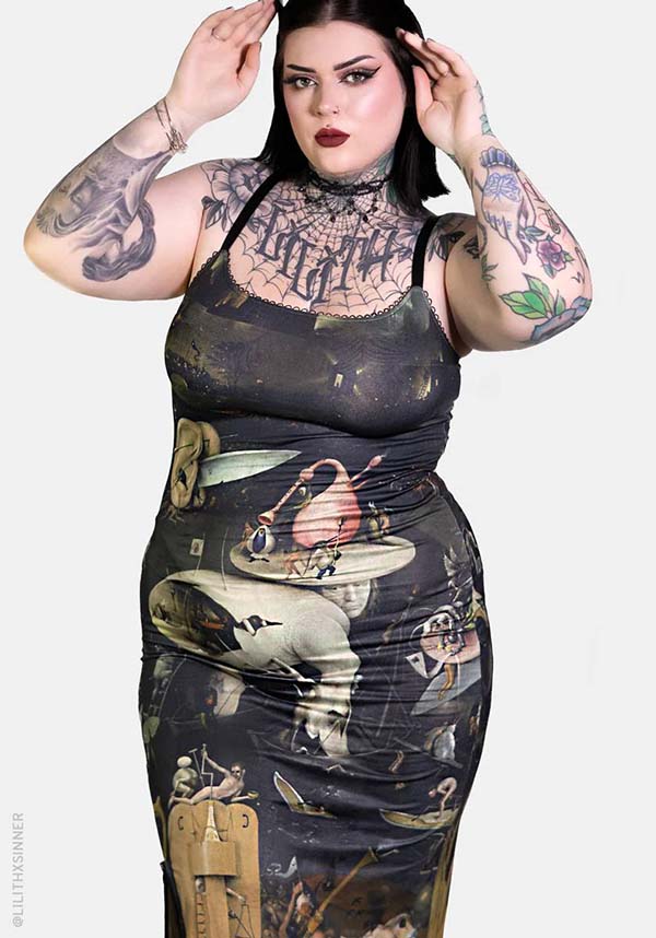 Earthly Delights Adjustable Straps MAXI Dress with Lace and Picot Trim